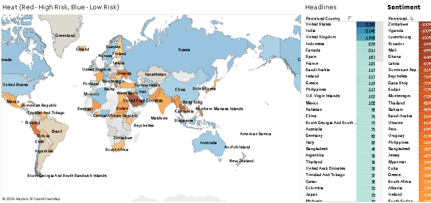 Extreme heat world sentiment map