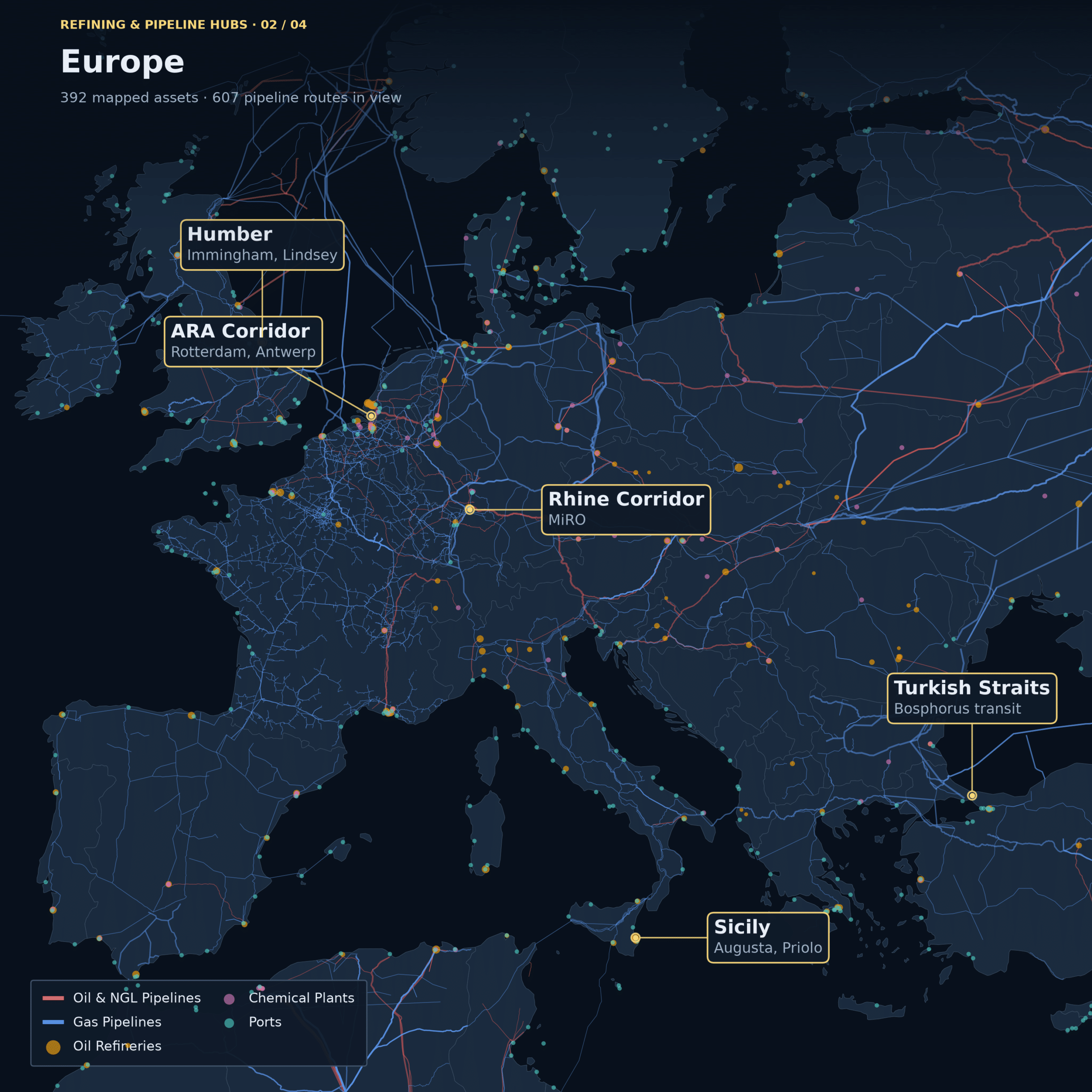 Map of Europe's oil and gas infrastructure